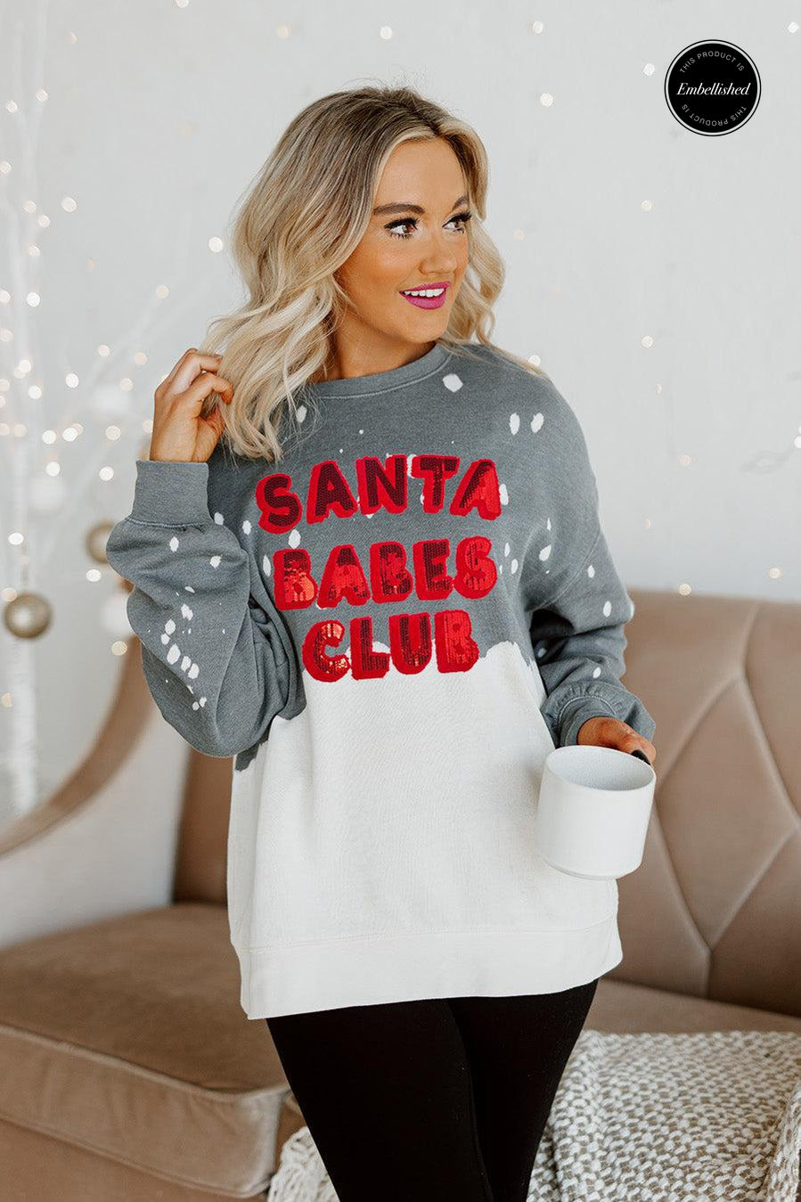 SANTA BABES CLUB EMBELLISHED BLEACH DYE SWEATSHIRT