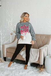 MERRY AND BRIGHT EMBELLISHED BLEACH DYE SWEATSHIRT