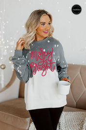 MERRY AND BRIGHT EMBELLISHED BLEACH DYE SWEATSHIRT