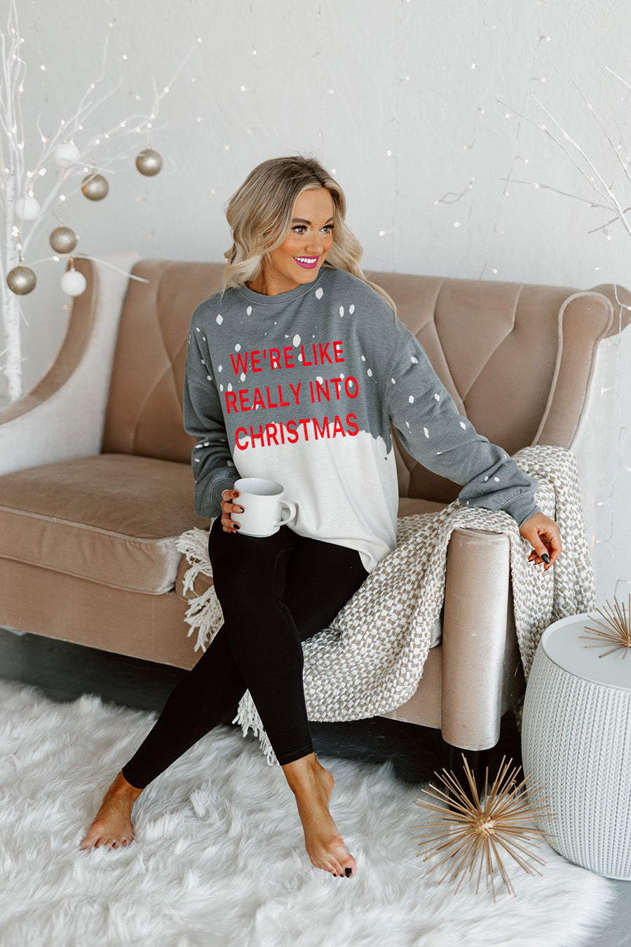 SO INTO CHRISTMAS EMBELLISHED BLEACH DYE SWEATSHIRT