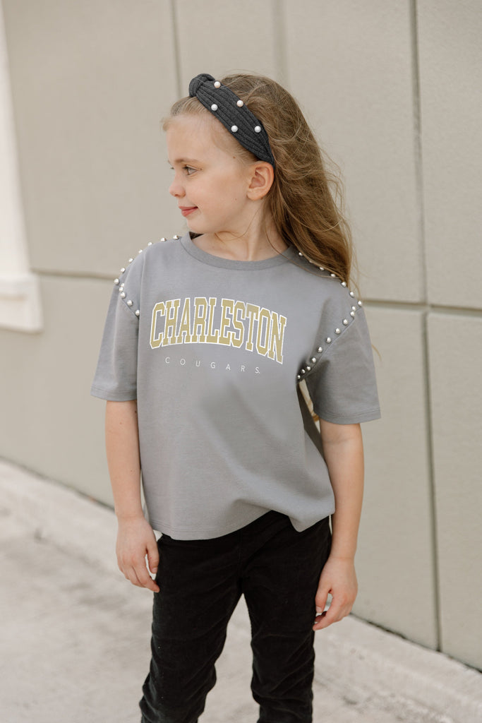 CHARLESTON COUGARS AFTER PARTY KIDS STUDDED SHORT SLEEVE MODERATELY CROPPED TEE