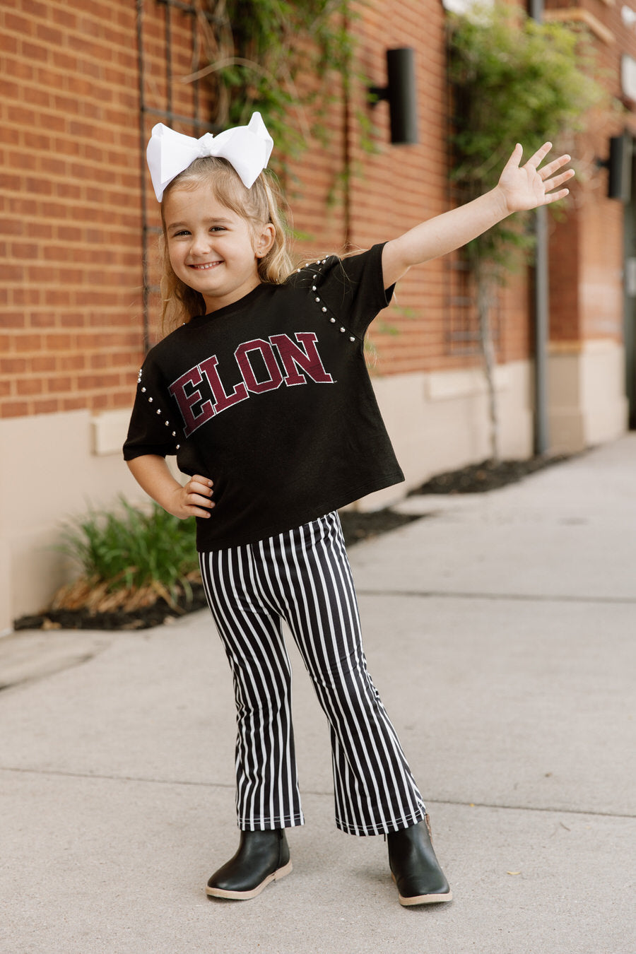 Black Elon Phoenix After Party Kids Studded Crop Tee - On Model Styled Look | Gameday Couture - SOHO