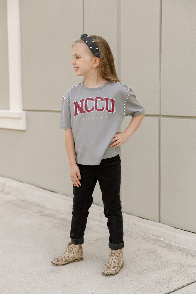 NORTH CAROLINA CENTRAL EAGLES AFTER PARTY KIDS STUDDED SHORT SLEEVE MODERATELY CROPPED TEE