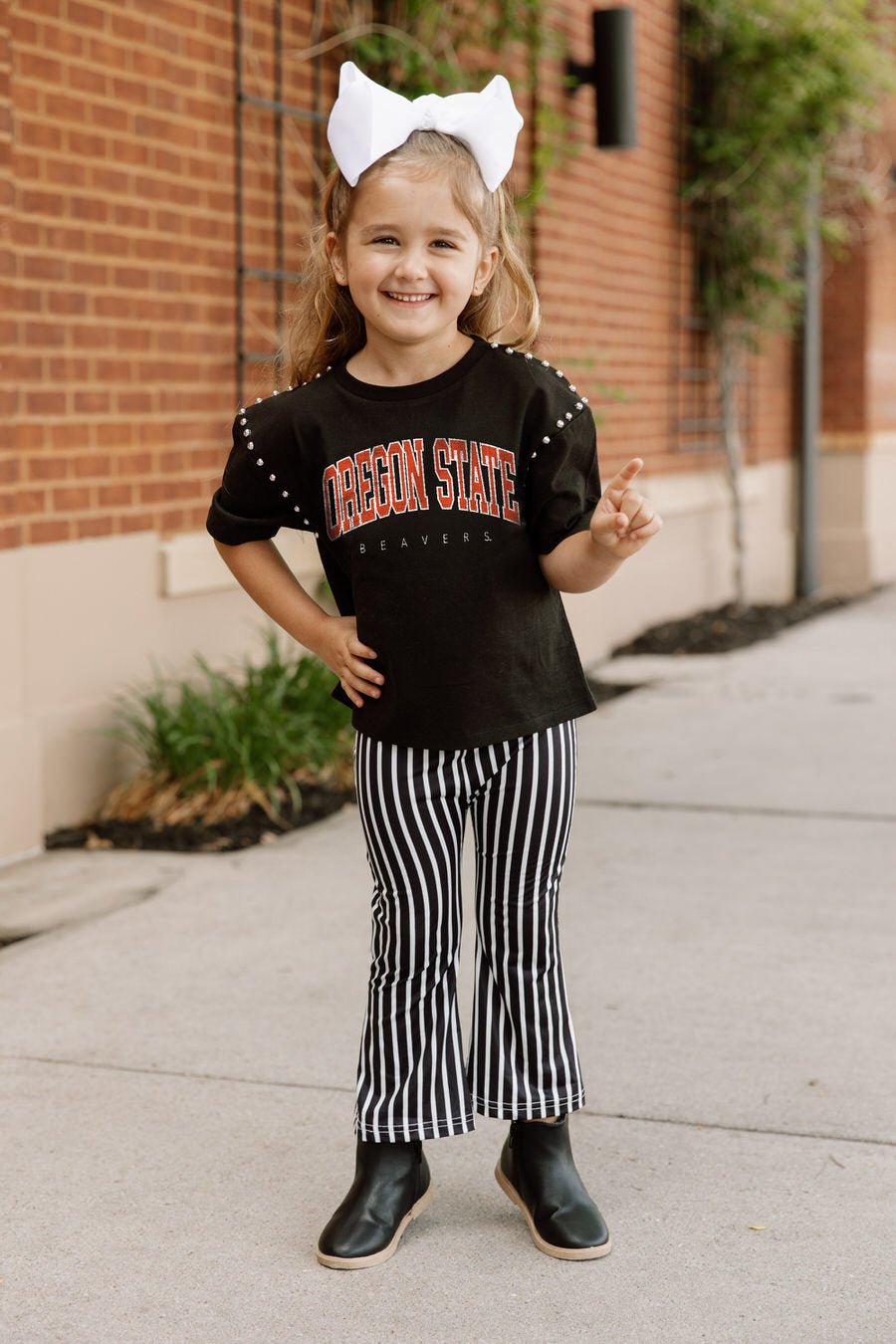 OREGON STATE BEAVERS AFTER PARTY KIDS STUDDED Crop Tee - Full Body Look | Gameday Couture - SOHO