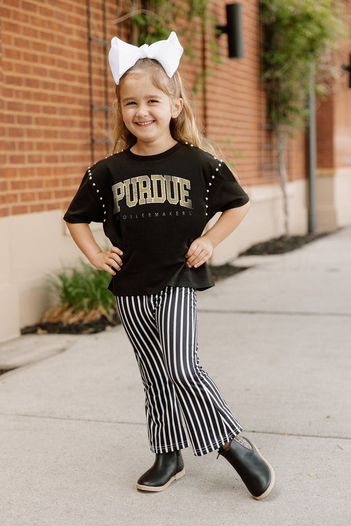 PURDUE BOILERMAKERS AFTER PARTY KIDS STUDDED SHORT SLEEVE MODERATELY CROPPED TEE