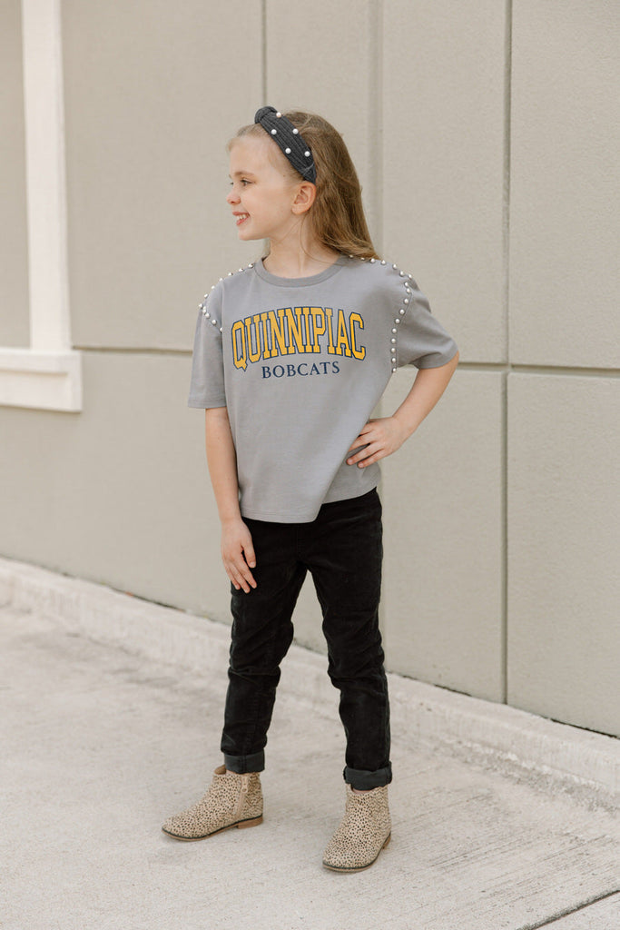 QUINNIPIAC BOBCATS AFTER PARTY KIDS STUDDED SHORT SLEEVE MODERATELY CROPPED TEE
