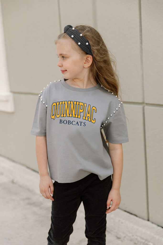 QUINNIPIAC BOBCATS AFTER PARTY KIDS STUDDED SHORT SLEEVE MODERATELY CROPPED TEE