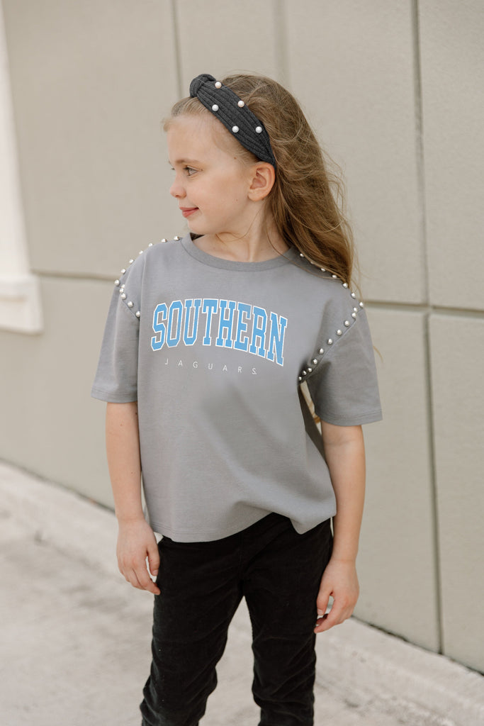 SOUTHERN JAGUARS AFTER PARTY KIDS STUDDED SHORT SLEEVE MODERATELY CROPPED TEE