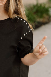 Black Ohio State Buckeyes After Party Kids Studded Mid-Crop Tee - Studded Sleeve Detail | Gameday Couture - SOHO