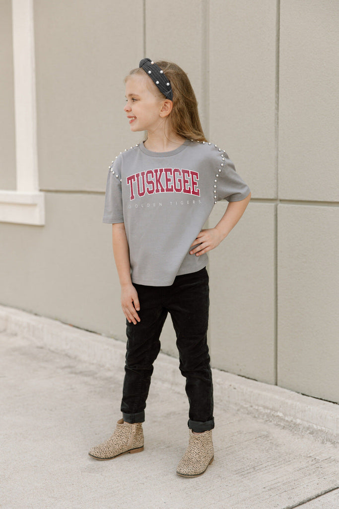 TUSKEGEE GOLDEN TIGERS AFTER PARTY KIDS STUDDED SHORT SLEEVE MODERATELY CROPPED TEE
