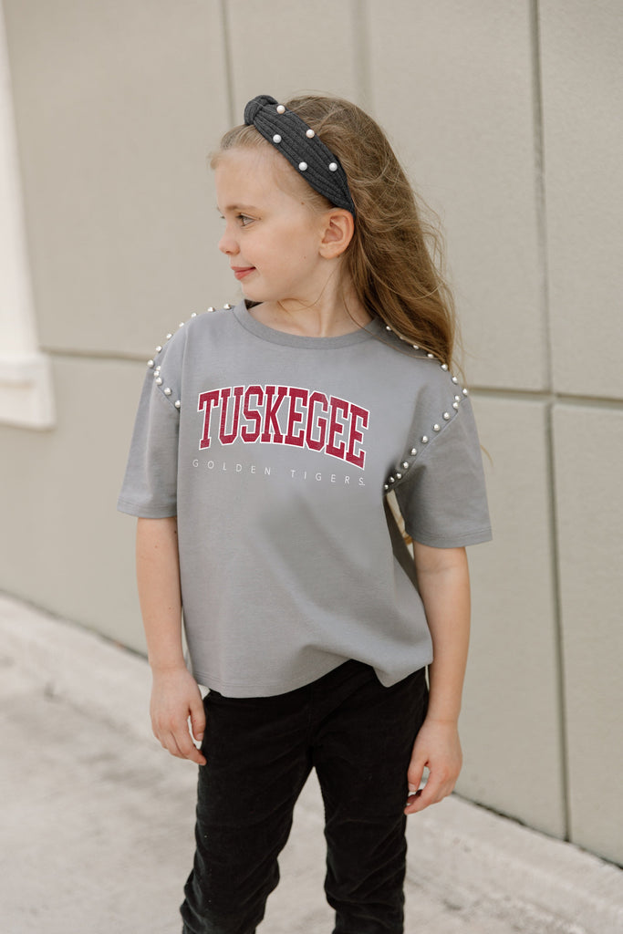 TUSKEGEE GOLDEN TIGERS AFTER PARTY KIDS STUDDED SHORT SLEEVE MODERATELY CROPPED TEE