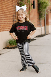 Black Wisconsin Badgers Kids Studded Mid-Crop Tee - Front On Model, Styled Look | Gameday Couture - SOHO