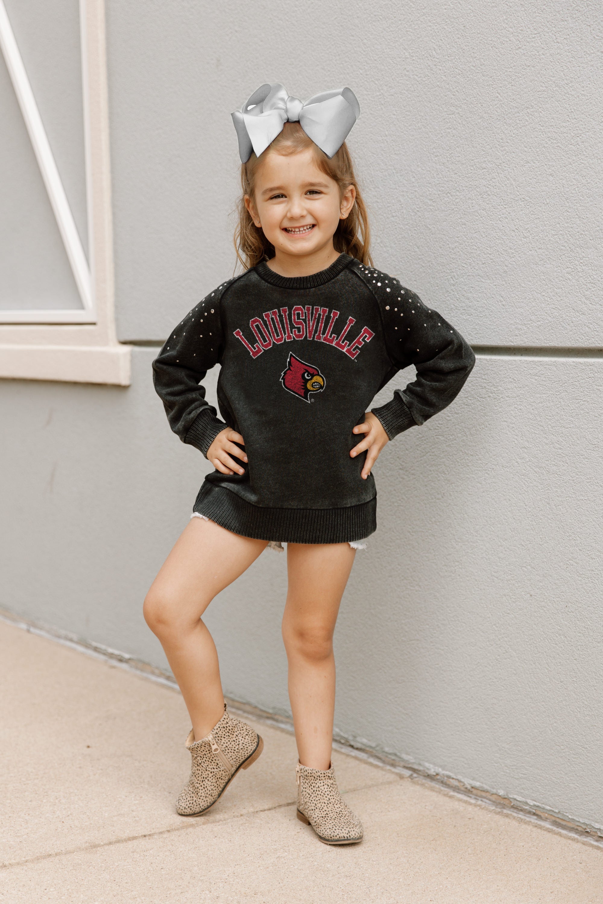 Girls Youth Gameday Couture Charcoal Louisville Cardinals Don't Blink  Studded Long Sleeve T-Shirt