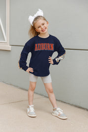 Navy AUBURN TIGERS GUESS WHO'S BACK KIDS SEQUIN YOKE PULLOVER - Front View | Gameday Couture - SOHO