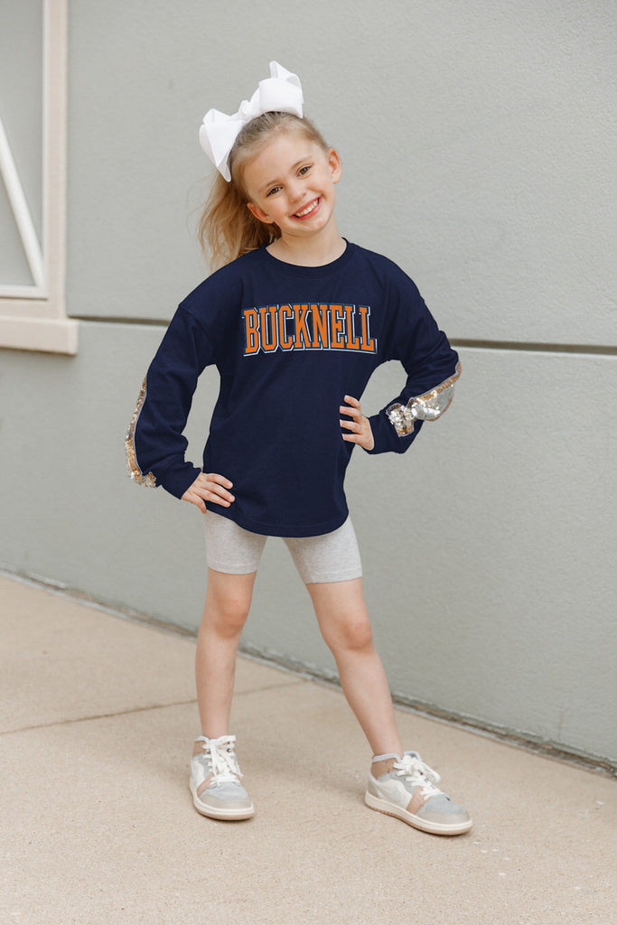 BUCKNELL BISON GUESS WHO'S BACK KIDS SEQUIN YOKE PULLOVER