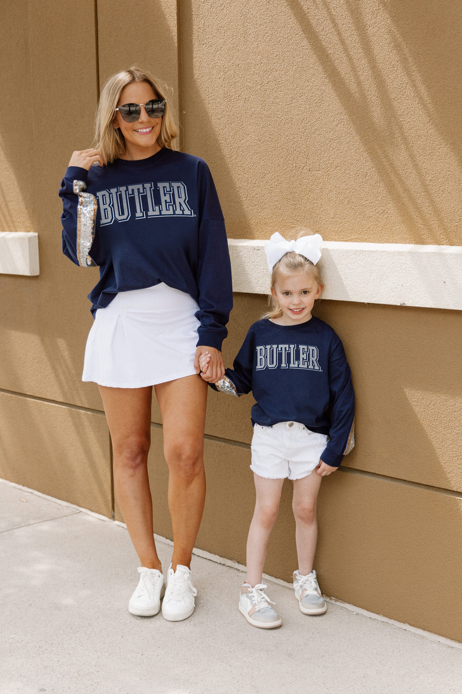Navy Butler Bulldogs Guess Who's Back Kids Sequin Yoke Pullover - Mommy & Me Styled Look | Gameday Couture - SOHO