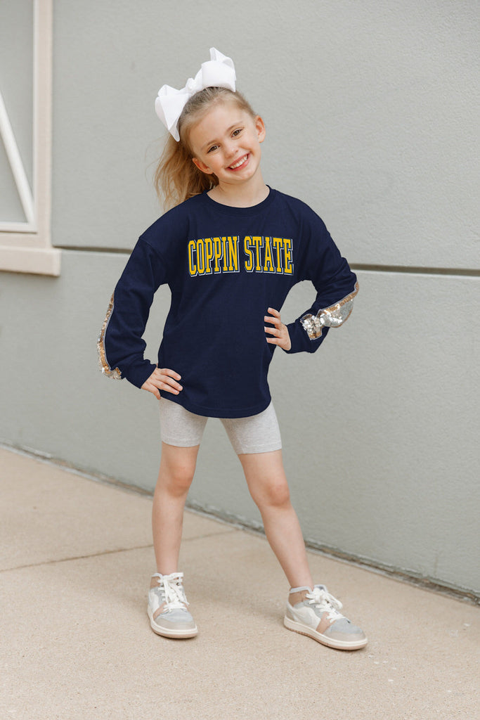 COPPIN STATE EAGLES GUESS WHO'S BACK KIDS SEQUIN YOKE PULLOVER