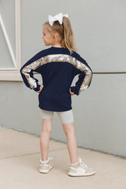 Navy DUQUESNE UNIVERSITY DUKES Kids Sequin Pullover - Back View Sequin Detail | Gameday Couture - SOHO