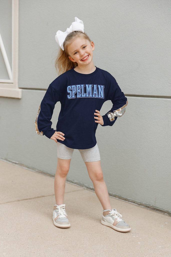 SPELMAN COLLEGE JAGUARS GUESS WHO'S BACK KIDS SEQUIN YOKE PULLOVER