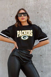 GREEN BAY PACKERS AUTOMATIC DOWN LIGHTWEIGHT SPORTY TOP WITH STRIPED SLEEVE DETAIL