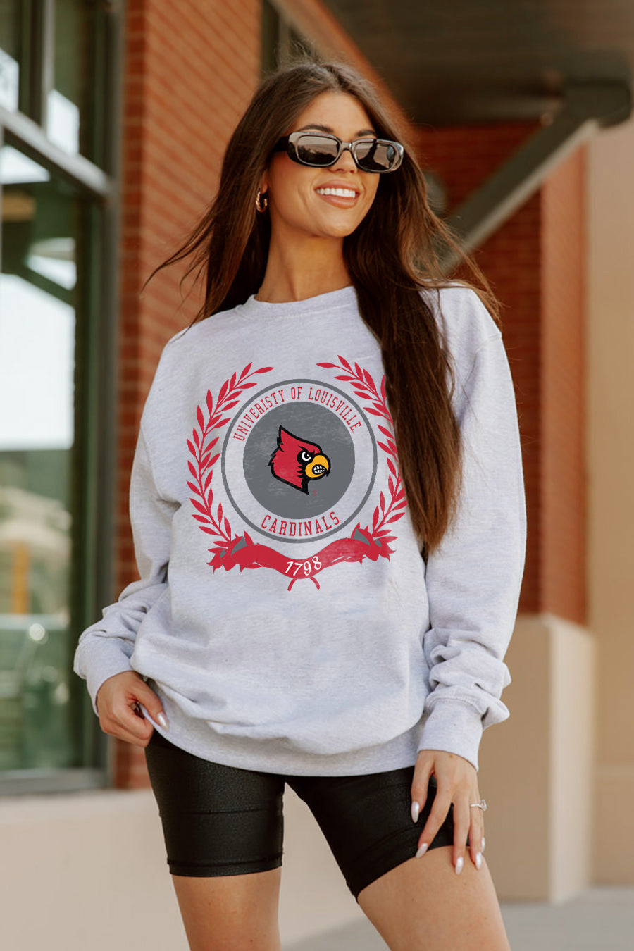 LOUISVILLE CARDINALS PLAY ON FLEECE CREWNECK PULLOVER BY MADI