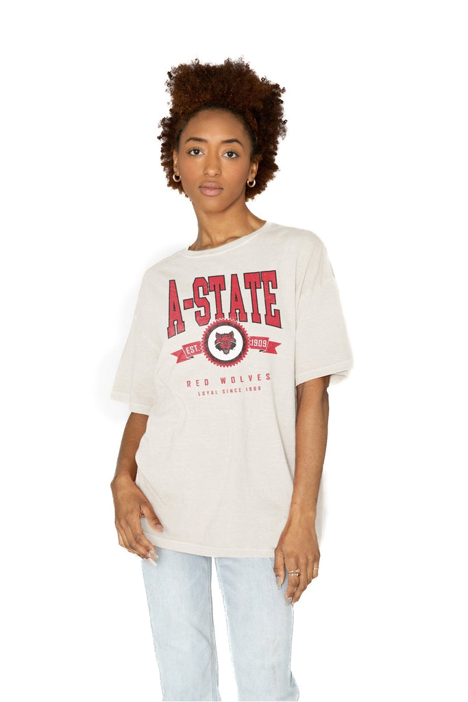 ARKANSAS STATE RED WOLVES GET GOIN' OVERSIZED CREW NECK TEE