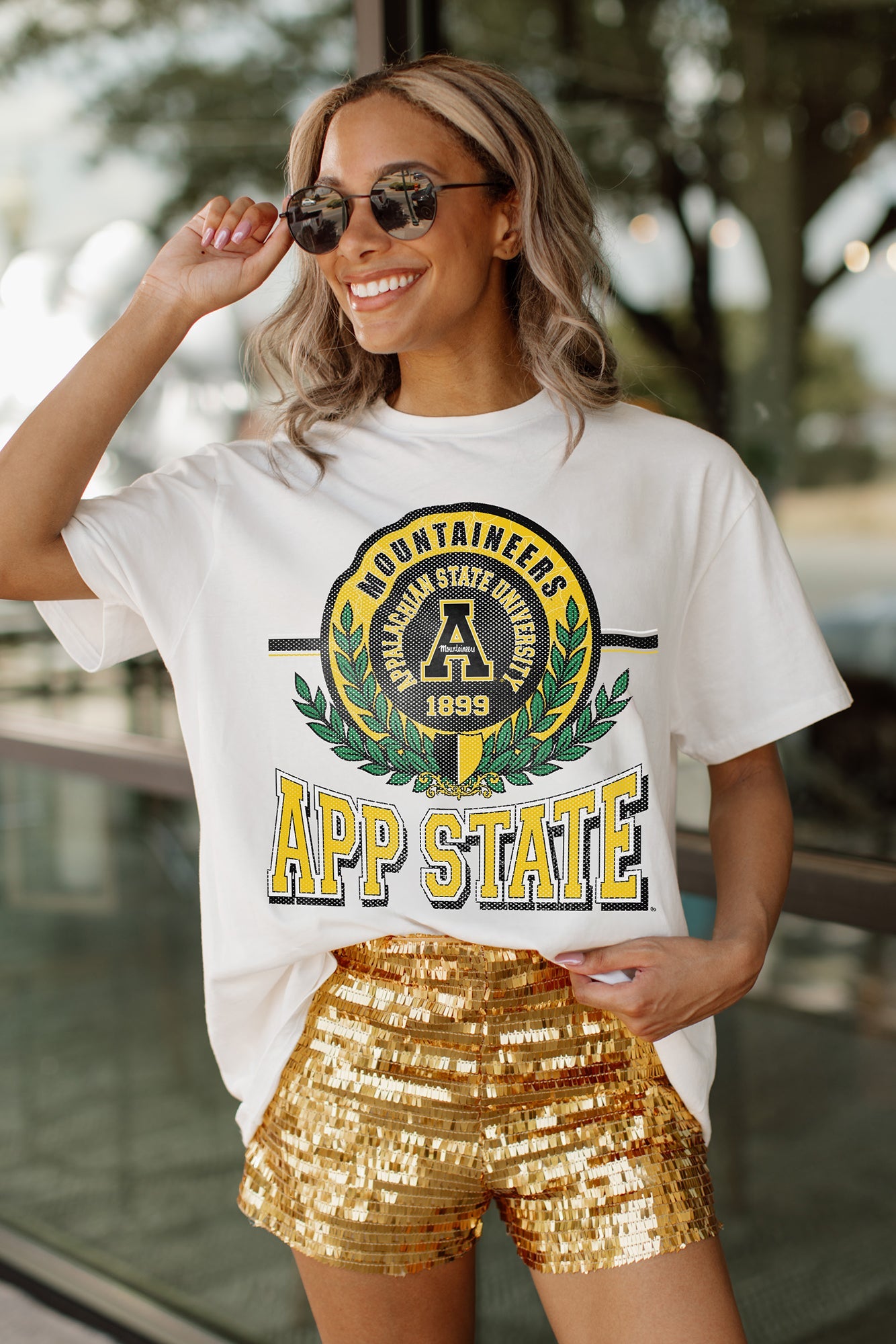 APPALACHIAN STATE MOUNTAINEERS BE A CHAMPION OVERSIZED CREWNECK TEE BY MADI PREWETT