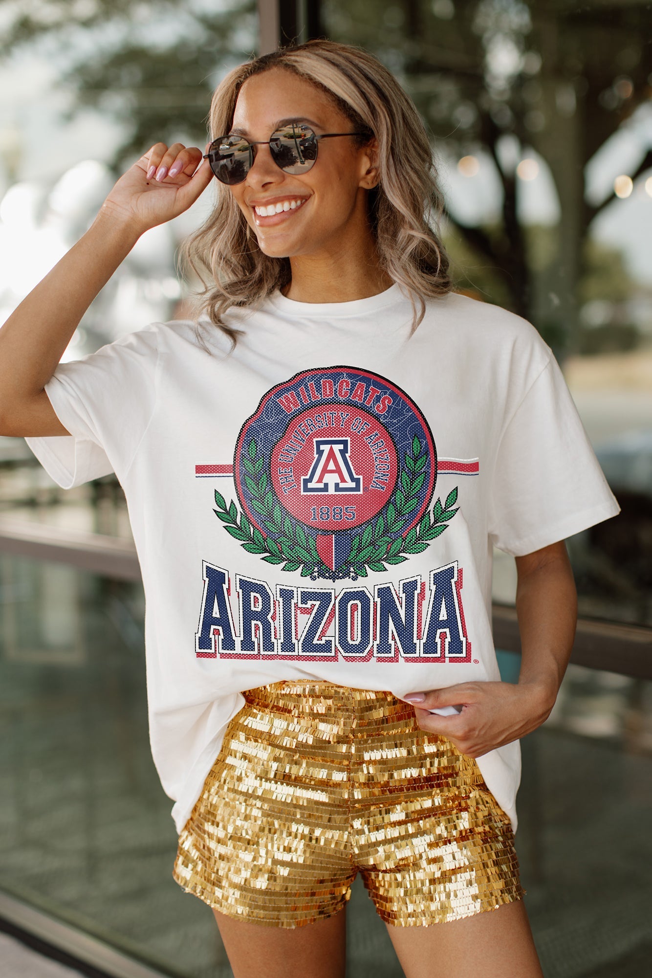 ARIZONA WILDCATS BE A CHAMPION OVERSIZED TEE BY MADI PREWETT - Close-Up Front Detail | Gameday Couture - SOHO