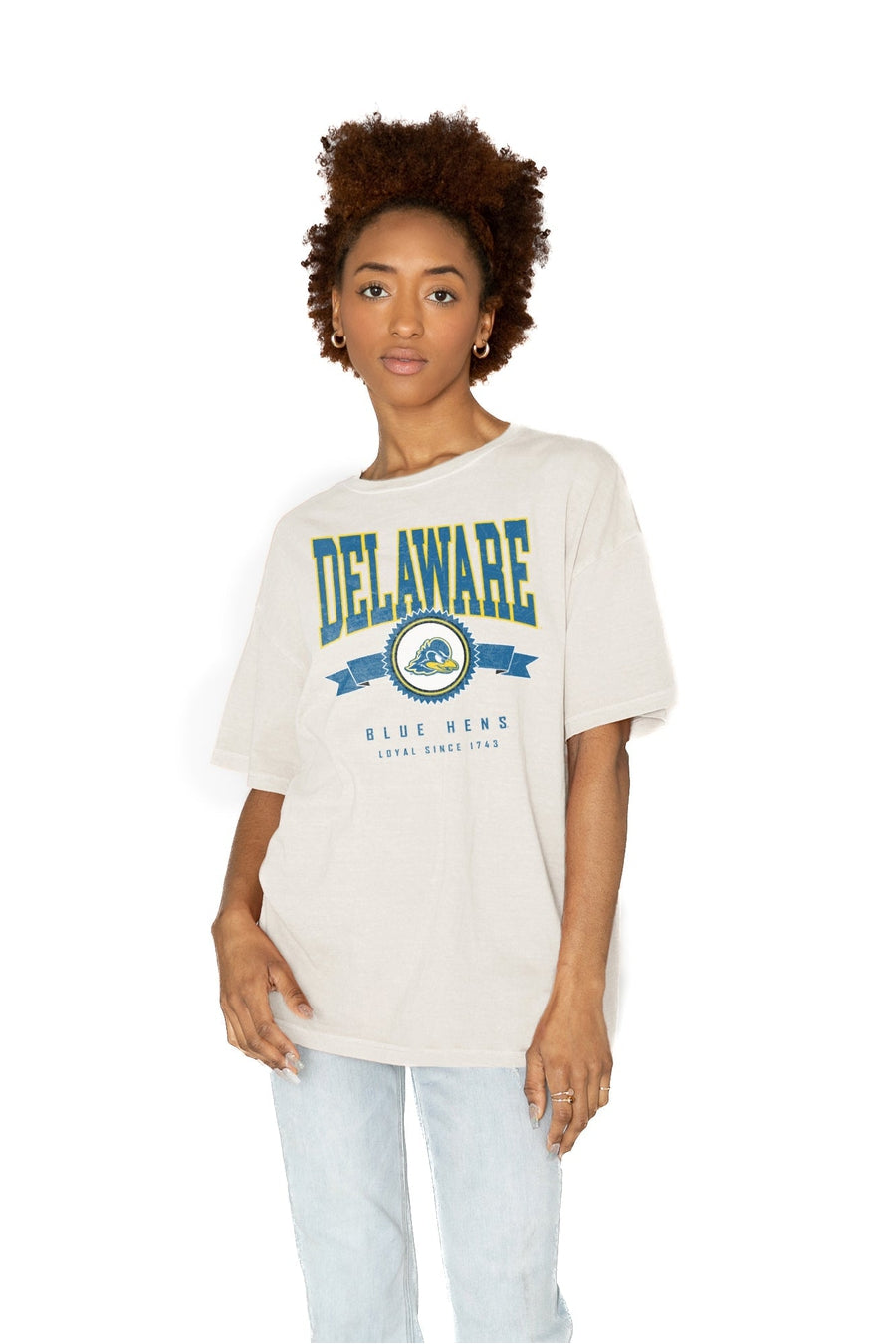 DELAWARE BLUE HENS GET GOIN' OVERSIZED CREW NECK TEE