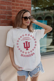 Ivory Indiana Hoosiers ON POINT Oversized Crewneck Tee - Front On Model Street Style | Gameday Couture - SOHO