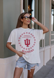Ivory Indiana Hoosiers ON POINT Oversized Crewneck Tee - Back View Showing Relaxed Fit | Gameday Couture - SOHO