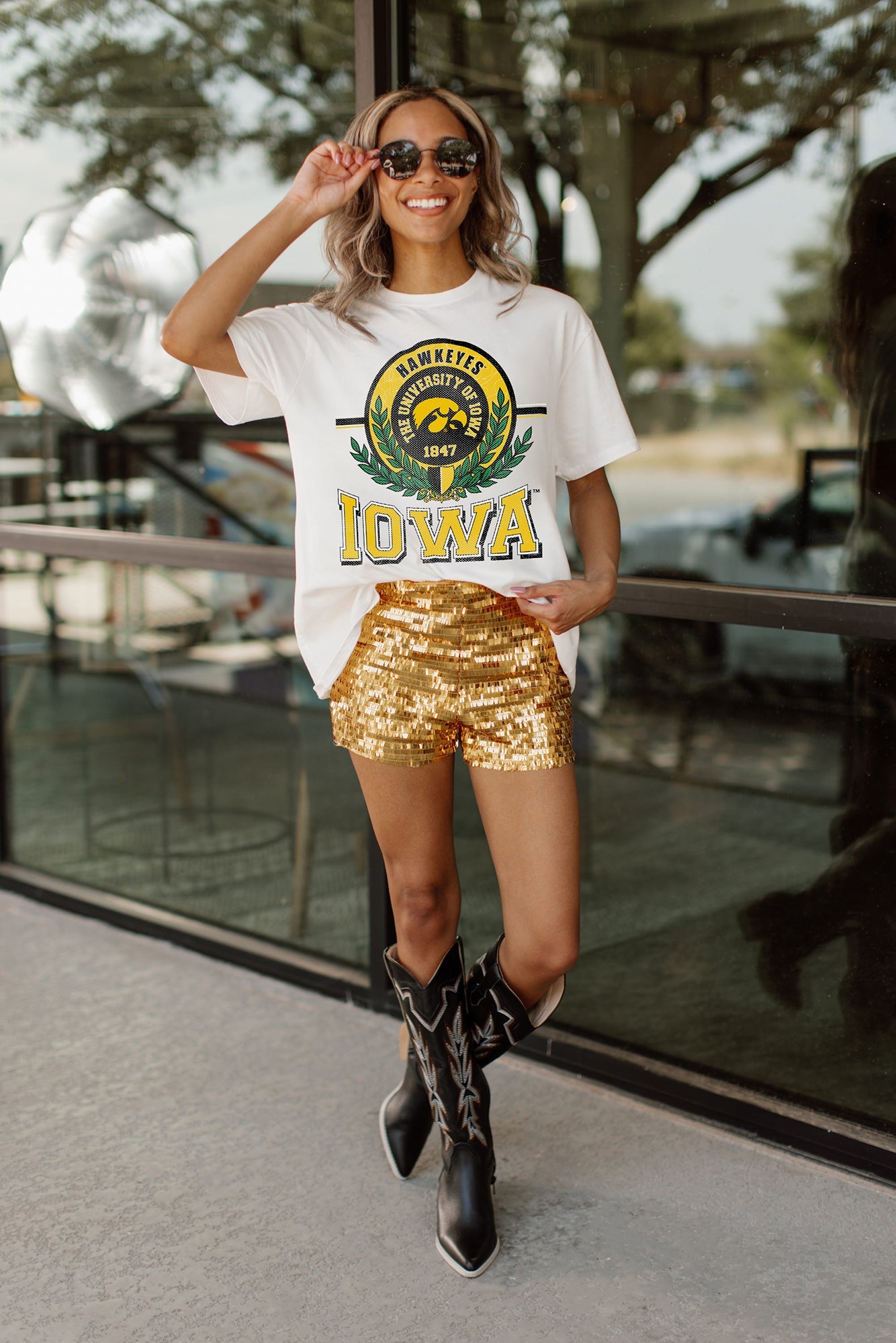 IOWA HAWKEYES BE A CHAMPION OVERSIZED CREWNECK TEE BY MADI PREWETT
