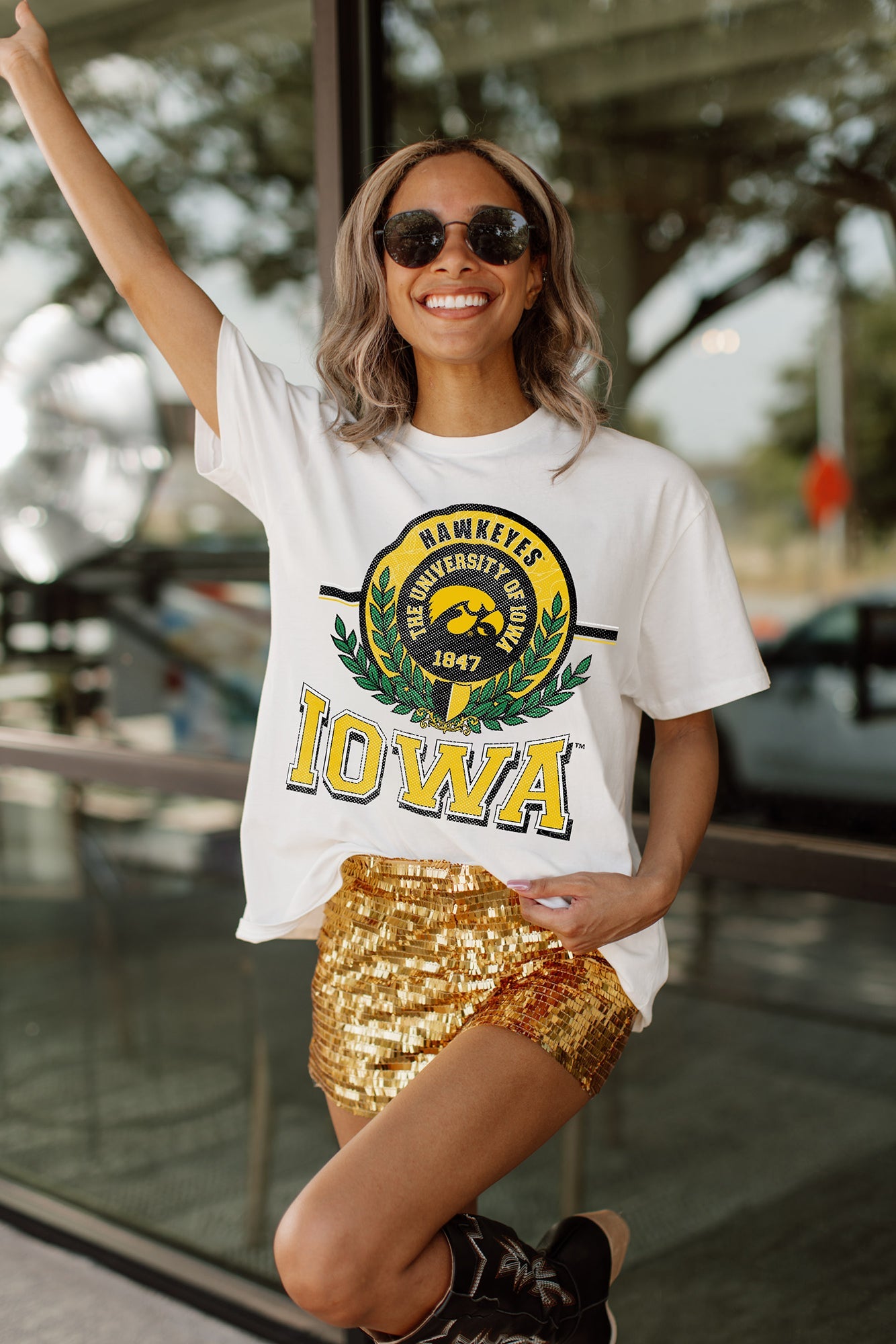 IOWA HAWKEYES BE A CHAMPION OVERSIZED CREWNECK TEE BY MADI PREWETT