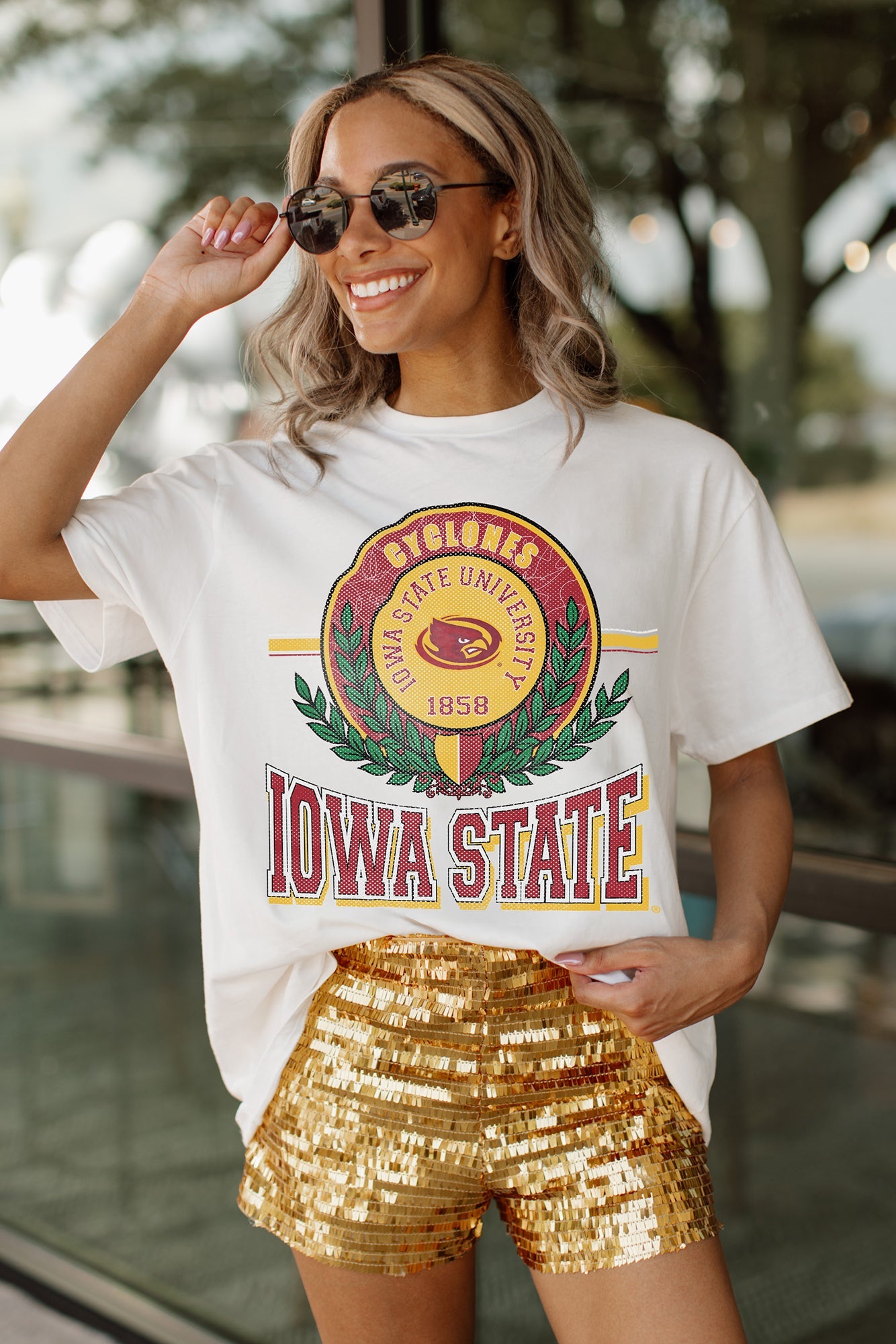 IOWA STATE CYCLONES BE A CHAMPION OVERSIZED CREWNECK TEE BY MADI PREWETT