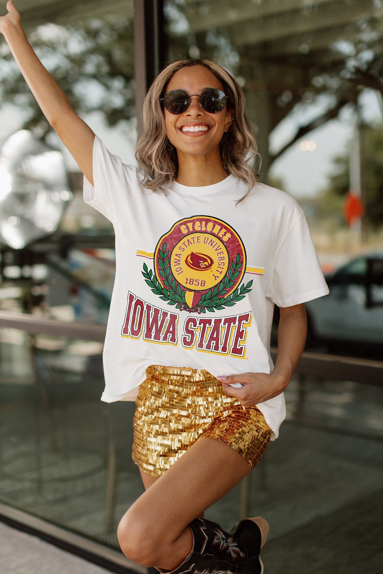 IOWA STATE CYCLONES BE A CHAMPION OVERSIZED CREWNECK TEE BY MADI PREWETT