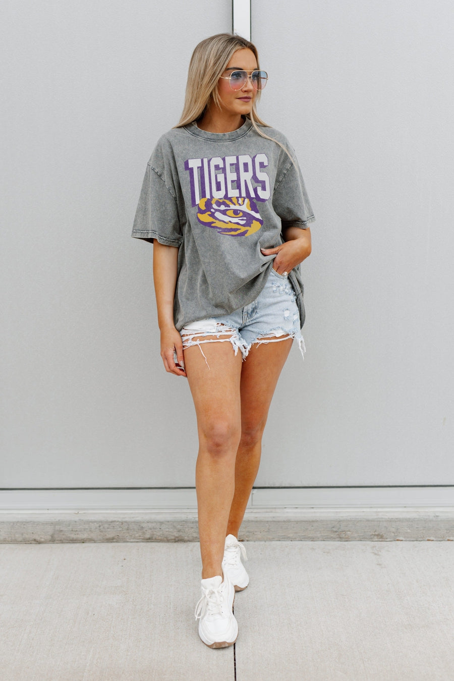 LSU TIGERS SOLID DEFENSE OVERSIZED CREWNECK TEE