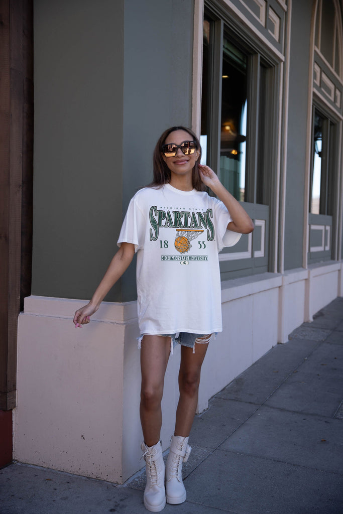 MICHIGAN STATE SPARTANS COURT DATE OVERSIZED CREWNECK TEE