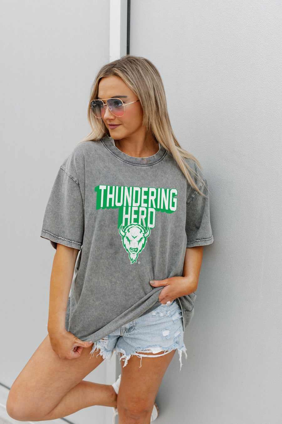 MARSHALL THUNDERING HERD SOLID DEFENSE OVERSIZED CREWNECK TEE