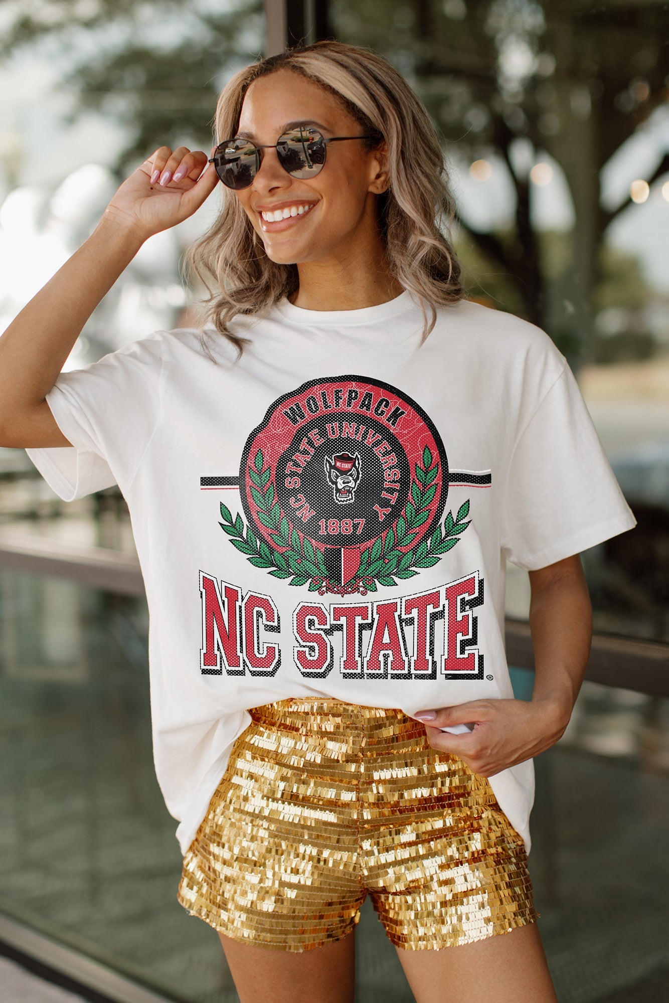 NORTH CAROLINA STATE WOLFPACK BE A CHAMPION OVERSIZED CREWNECK TEE BY MADI PREWETT