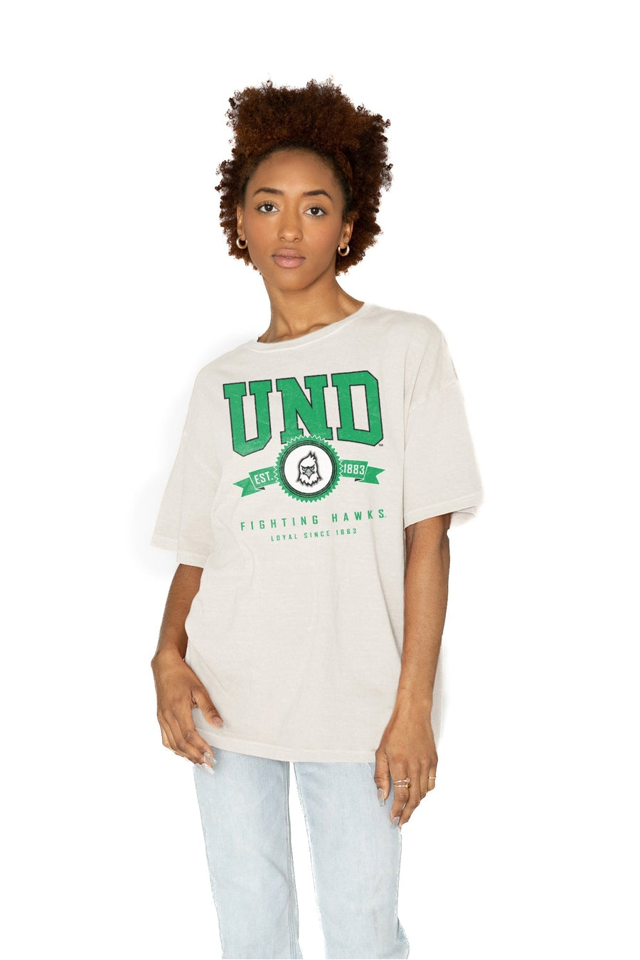 NORTH DAKOTA FIGHTING HAWKS GET GOIN' OVERSIZED CREW NECK TEE