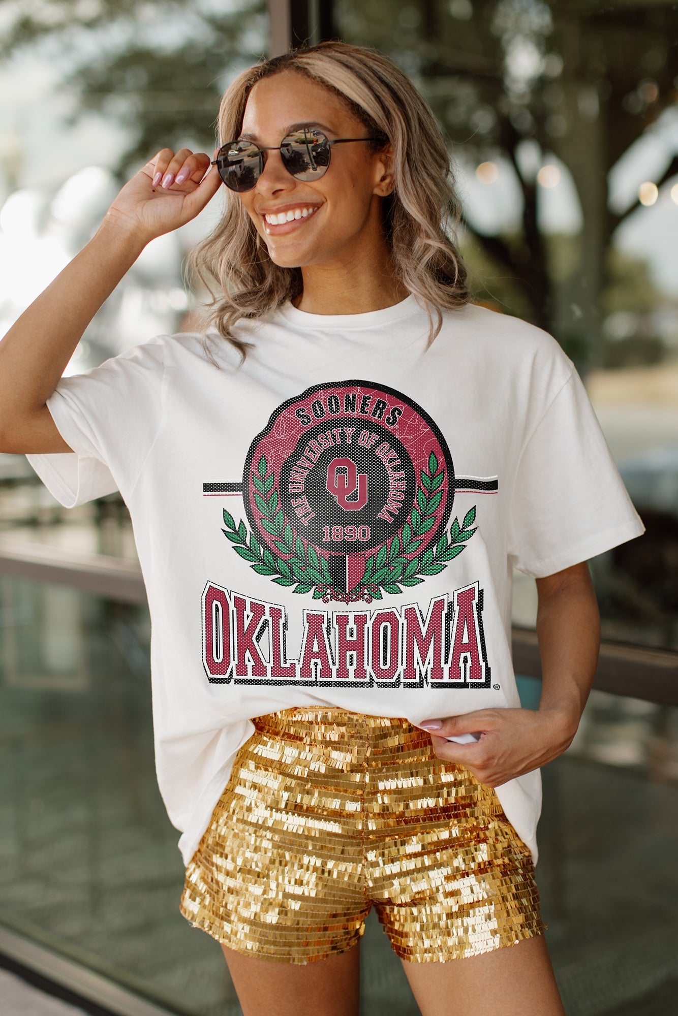 OKLAHOMA SOONERS BE A CHAMPION OVERSIZED CREWNECK TEE BY MADI PREWETT
