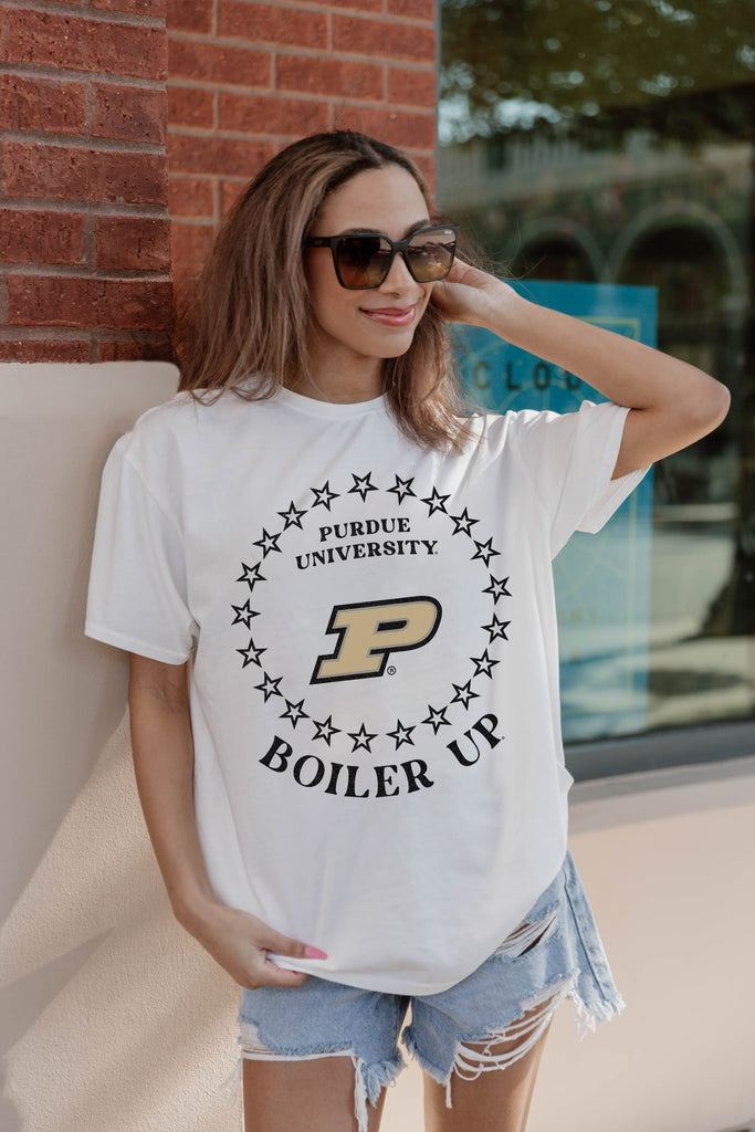 PURDUE BOILERMAKERS ON POINT OVERSIZED CREWNECK TEE