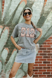 Grey Texas Longhorns In The Code Oversized Crewneck Tee - Lifestyle Model | Gameday Couture - SOHO
