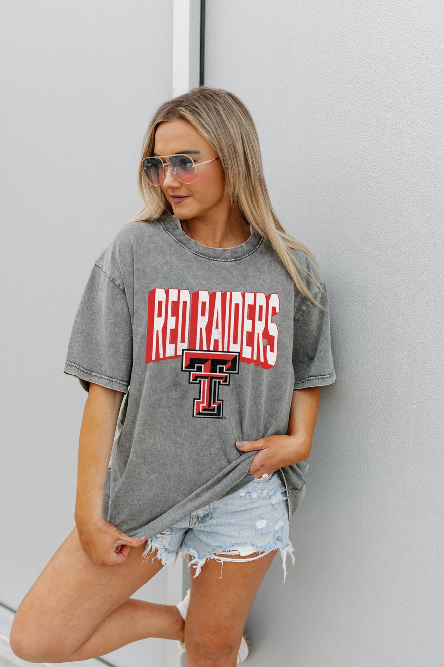 TEXAS TECH RED RAIDERS SOLID DEFENSE OVERSIZED CREWNECK TEE