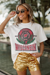 WISCONSIN BADGERS BE A CHAMPION OVERSIZED CREWNECK TEE BY MADI PREWETT