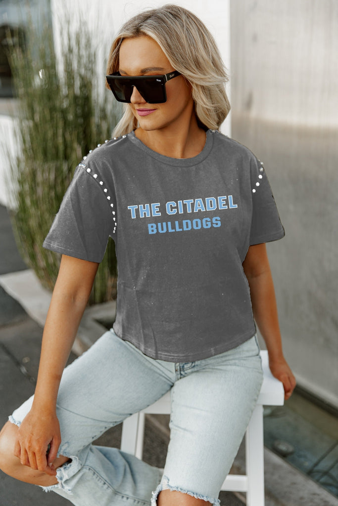 CITADEL BULLDOGS AFTER PARTY STUDDED SHORT SLEEVE MODERATELY CROPPED TEE