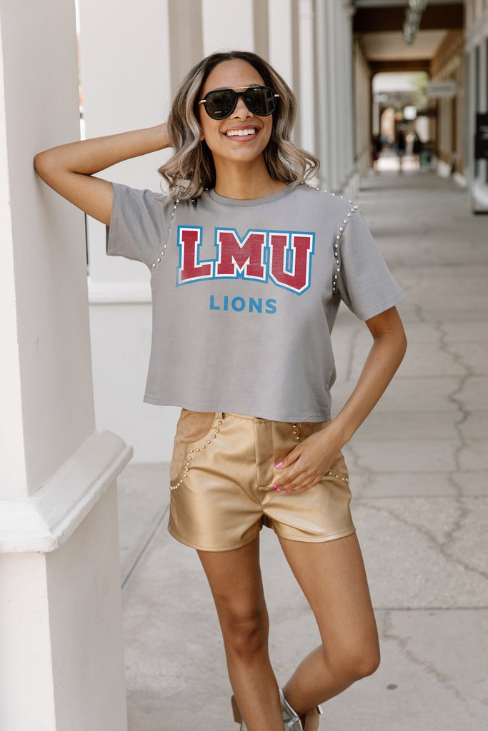 LOYOLA MARYMOUNT LIONS AFTER PARTY STUDDED SHORT SLEEVE MODERATELY CROPPED TEE