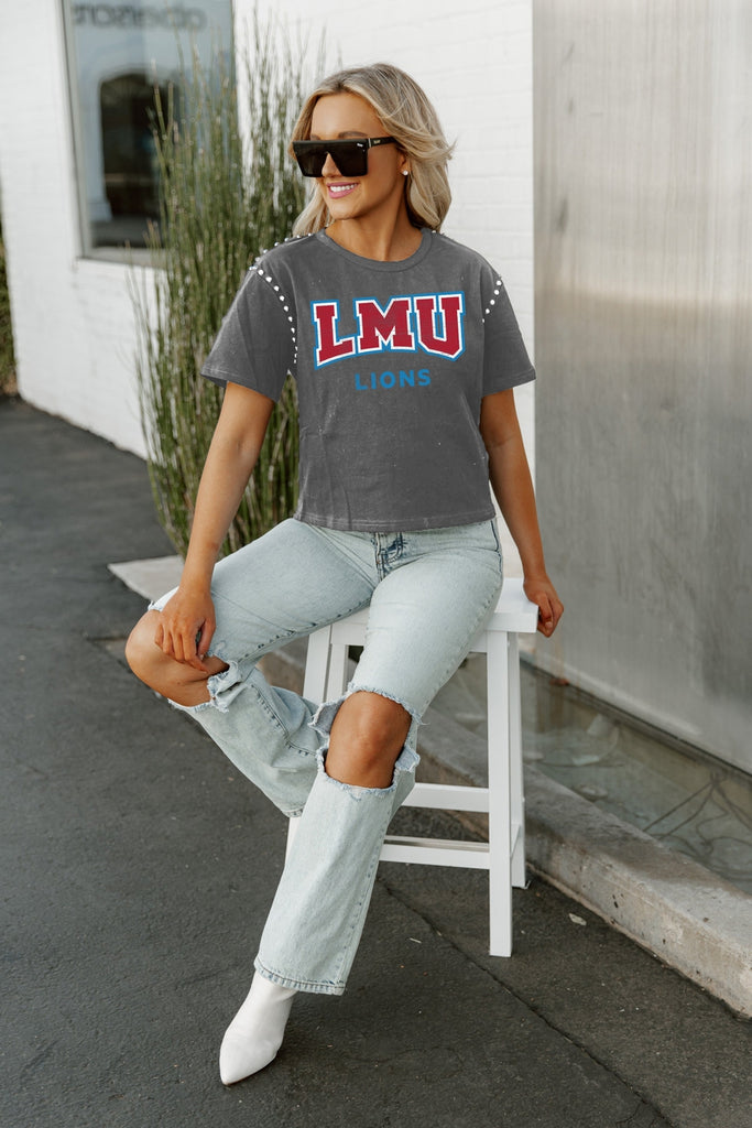 LOYOLA MARYMOUNT LIONS AFTER PARTY STUDDED SHORT SLEEVE MODERATELY CROPPED TEE
