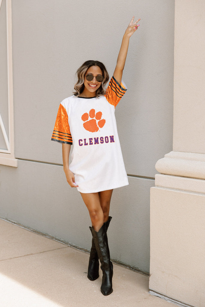 CLEMSON TIGERS CHIC CHAMPS FULL SEQUIN JERSEY DRESS
