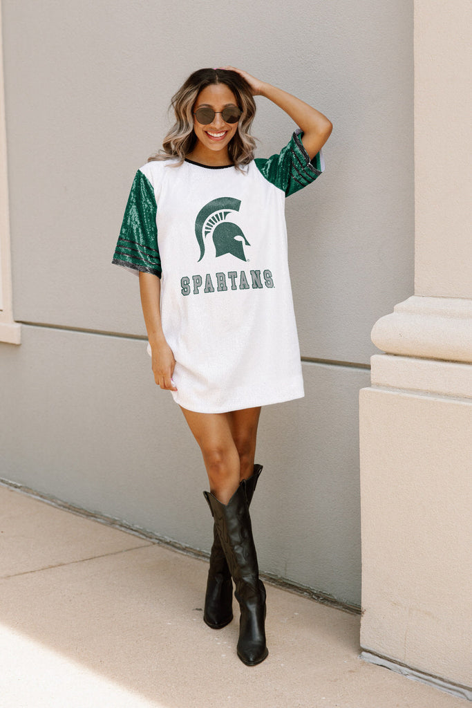 MICHIGAN STATE SPARTANS CHIC CHAMPS FULL SEQUIN JERSEY DRESS